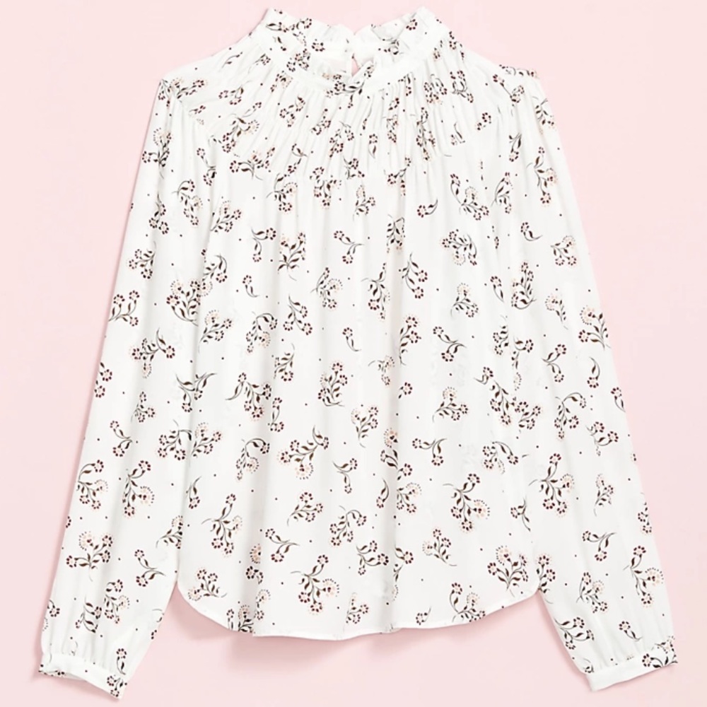 🆕 EUC LOFT Garden Shirred Ruffle smocked blouse floral print